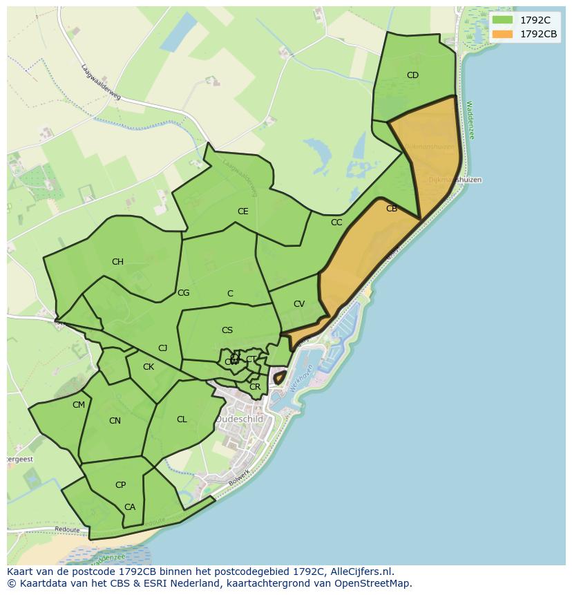 Afbeelding van het postcodegebied 1792 CB op de kaart.