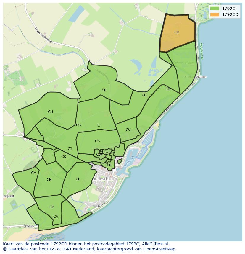 Afbeelding van het postcodegebied 1792 CD op de kaart.