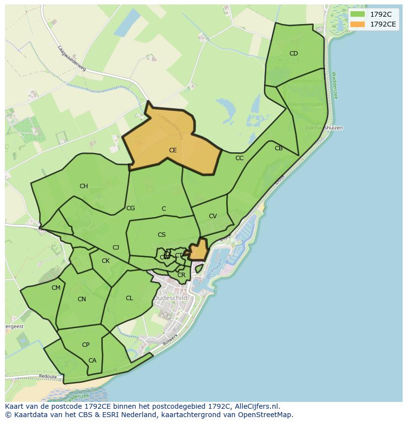Afbeelding van het postcodegebied 1792 CE op de kaart.