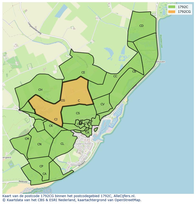 Afbeelding van het postcodegebied 1792 CG op de kaart.