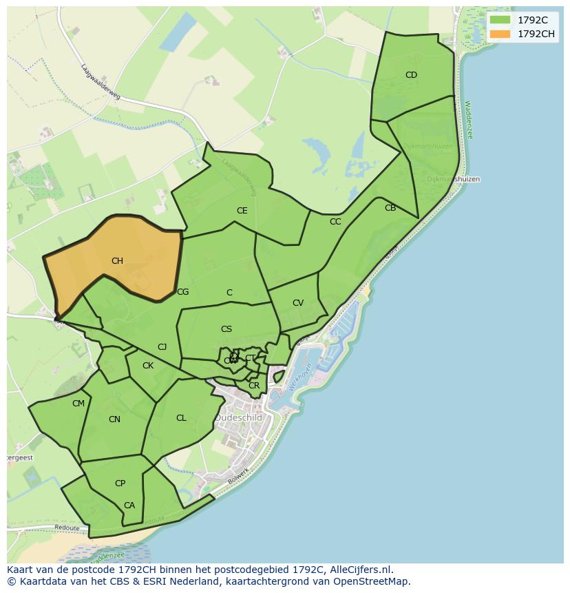 Afbeelding van het postcodegebied 1792 CH op de kaart.