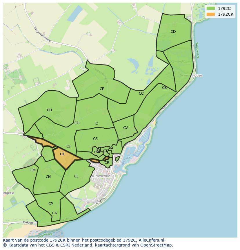 Afbeelding van het postcodegebied 1792 CK op de kaart.