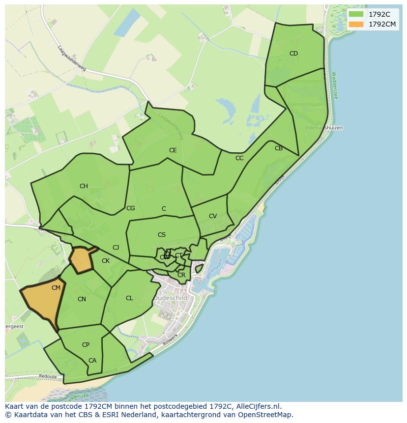Afbeelding van het postcodegebied 1792 CM op de kaart.