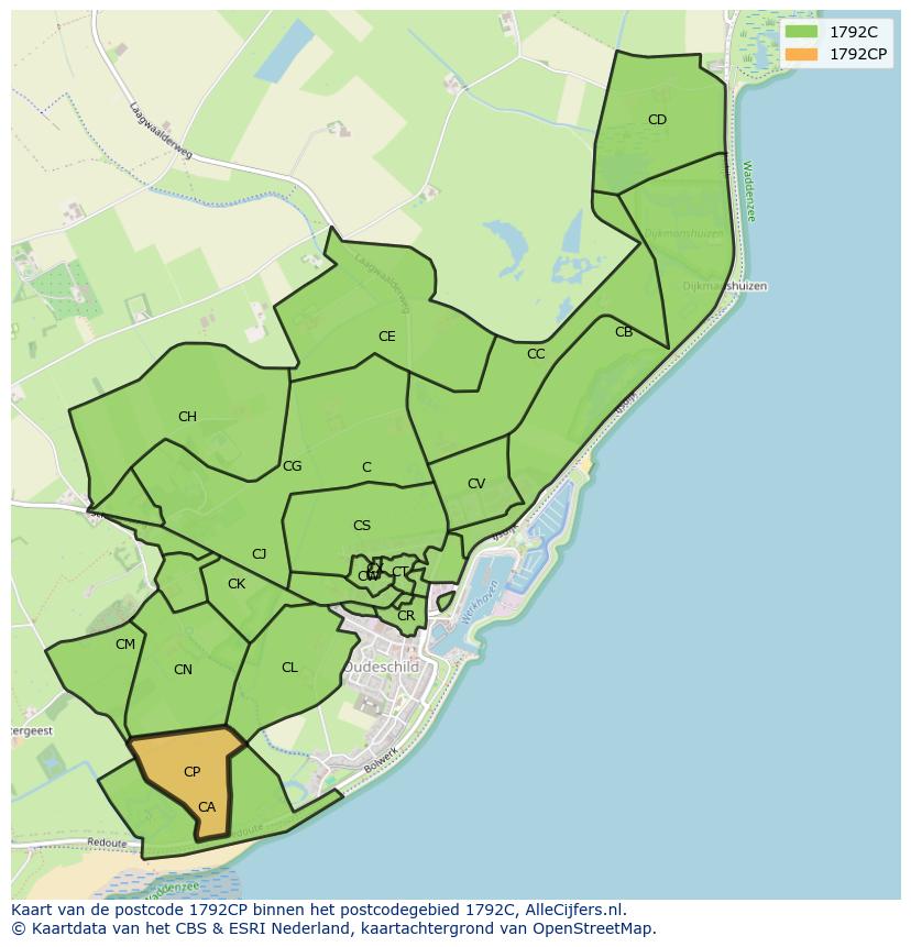Afbeelding van het postcodegebied 1792 CP op de kaart.