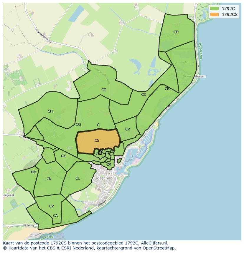 Afbeelding van het postcodegebied 1792 CS op de kaart.