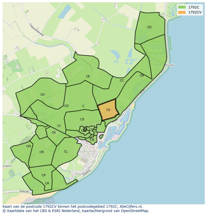 Afbeelding van het postcodegebied 1792 CV op de kaart.