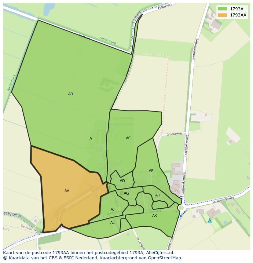 Afbeelding van het postcodegebied 1793 AA op de kaart.
