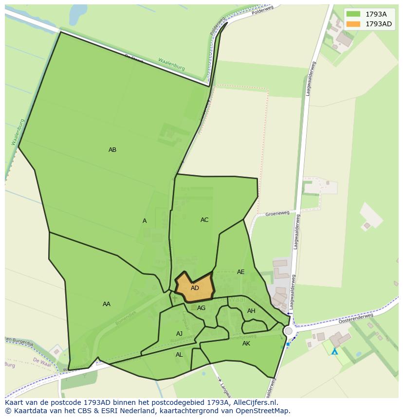 Afbeelding van het postcodegebied 1793 AD op de kaart.