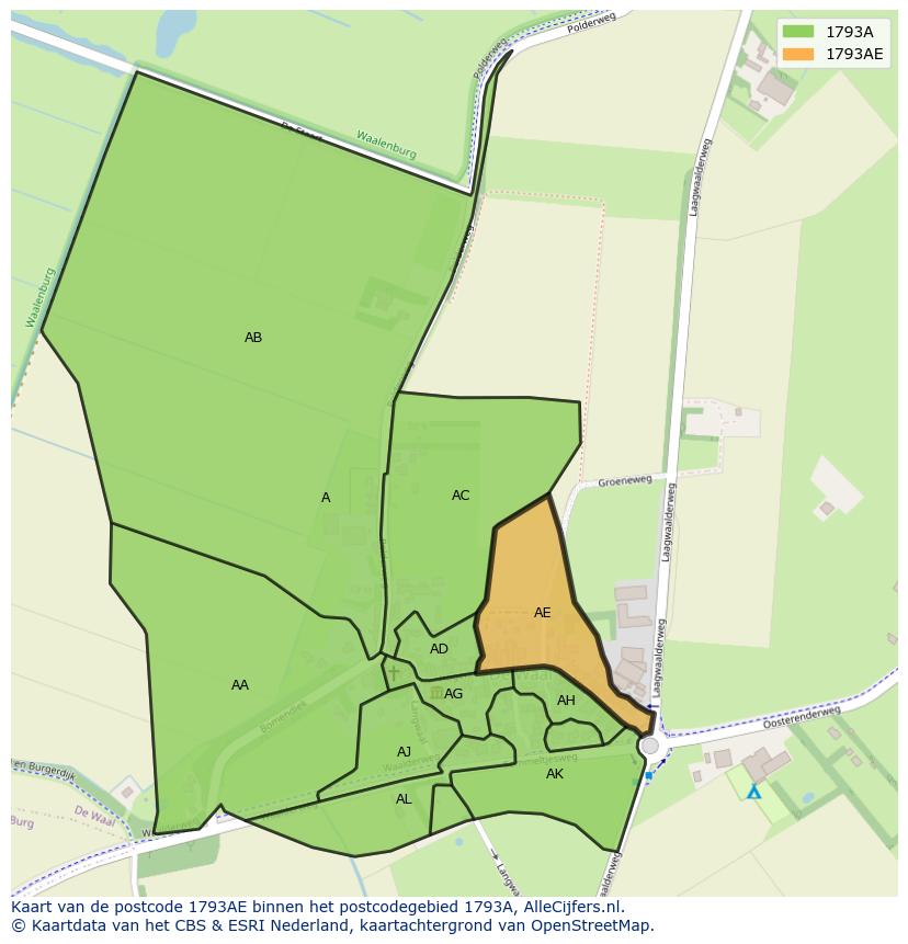 Afbeelding van het postcodegebied 1793 AE op de kaart.