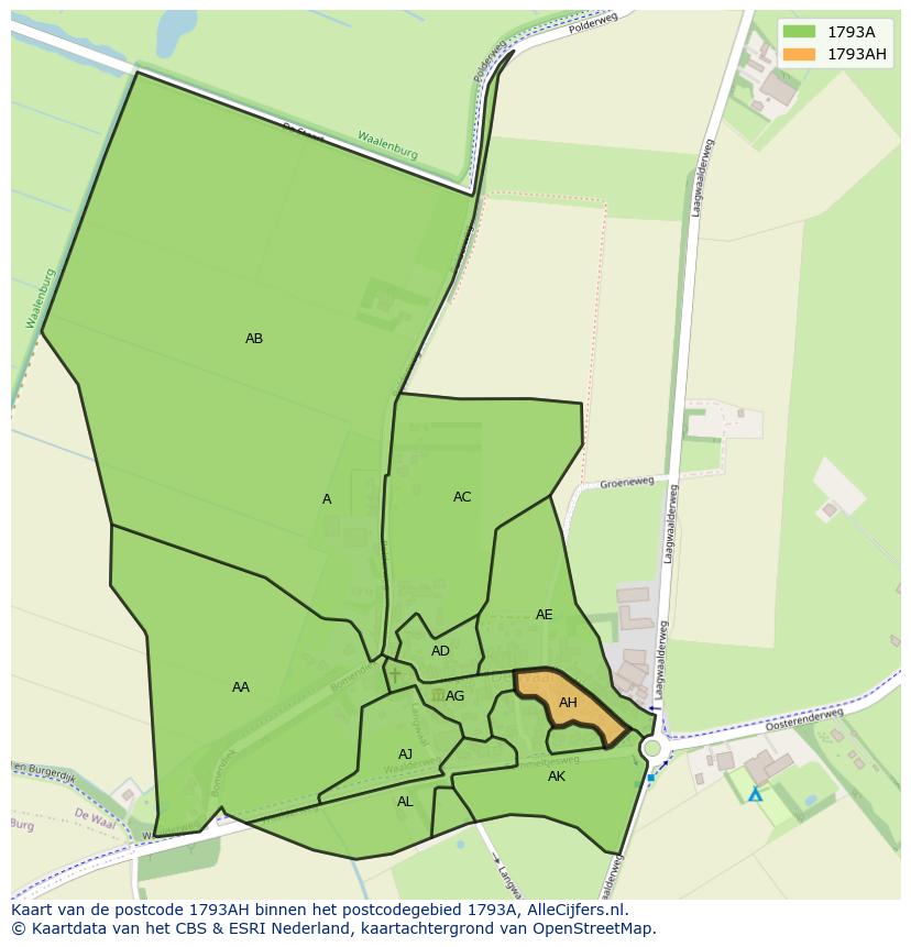 Afbeelding van het postcodegebied 1793 AH op de kaart.