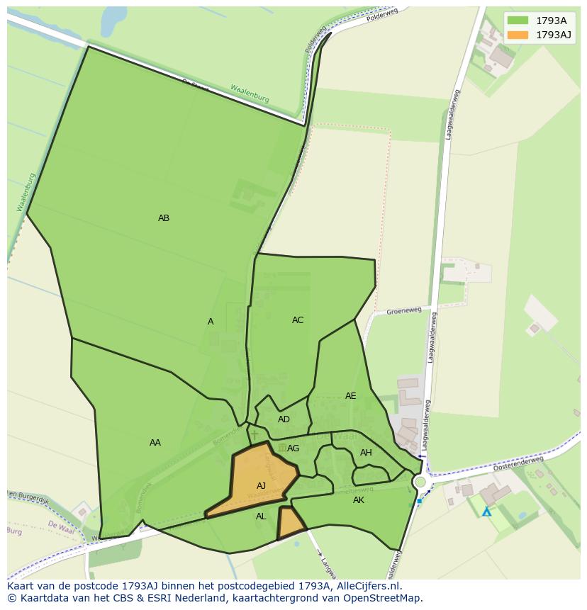 Afbeelding van het postcodegebied 1793 AJ op de kaart.