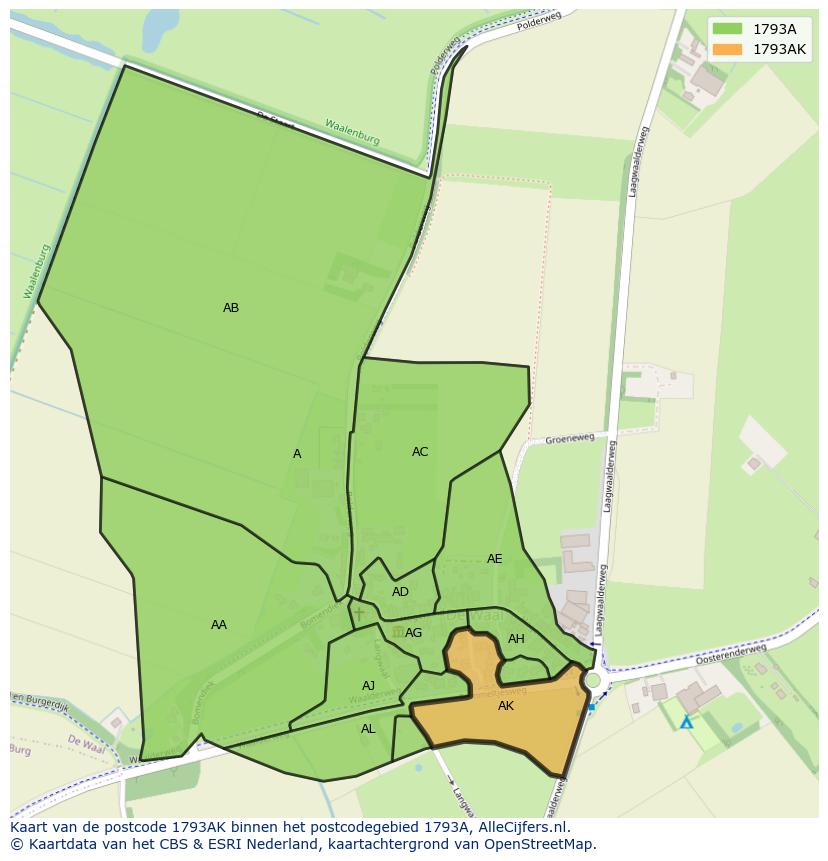 Afbeelding van het postcodegebied 1793 AK op de kaart.