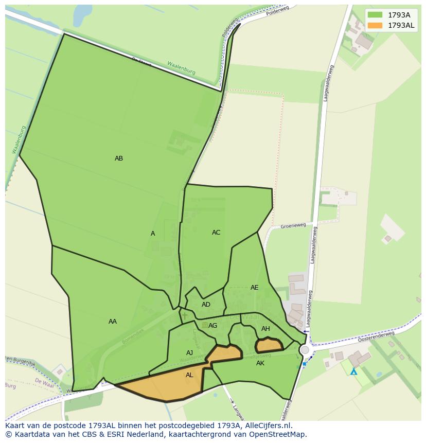Afbeelding van het postcodegebied 1793 AL op de kaart.