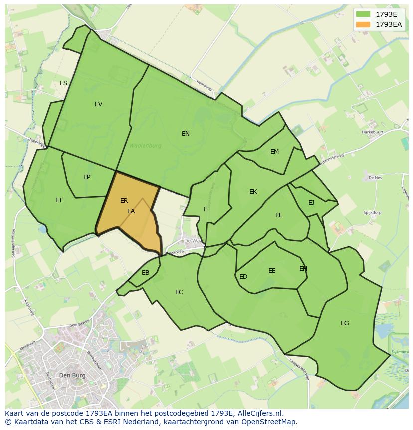 Afbeelding van het postcodegebied 1793 EA op de kaart.