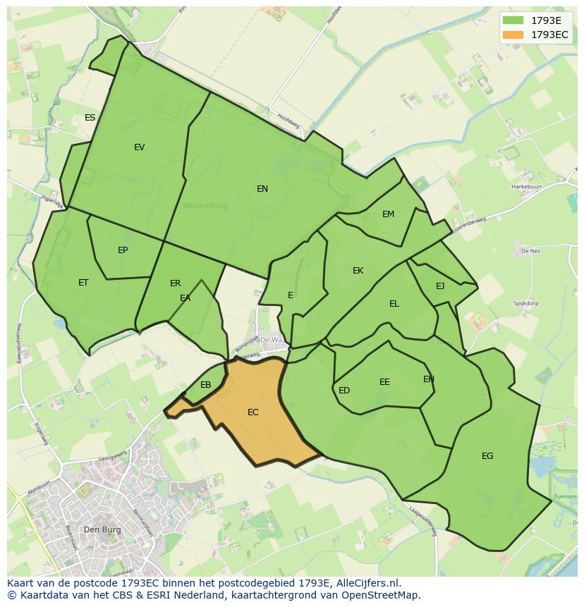 Afbeelding van het postcodegebied 1793 EC op de kaart.