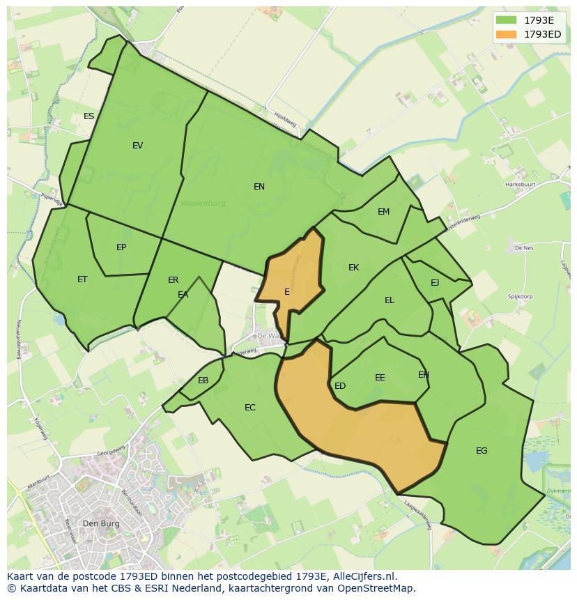 Afbeelding van het postcodegebied 1793 ED op de kaart.