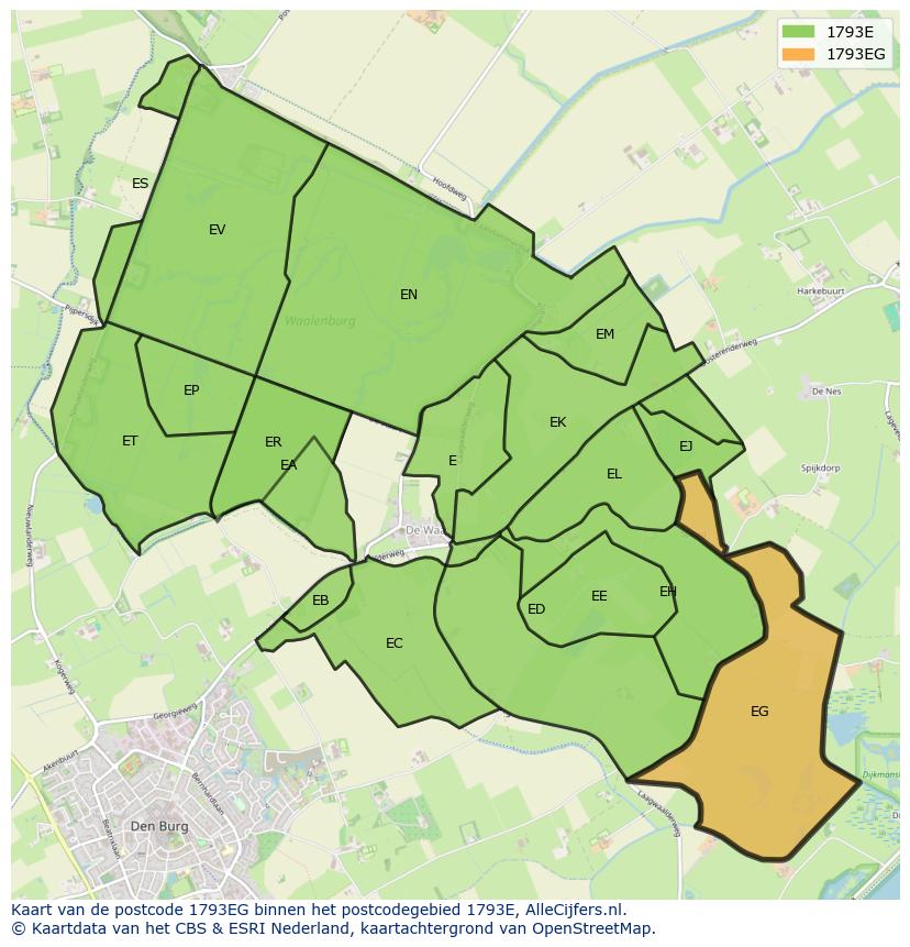 Afbeelding van het postcodegebied 1793 EG op de kaart.