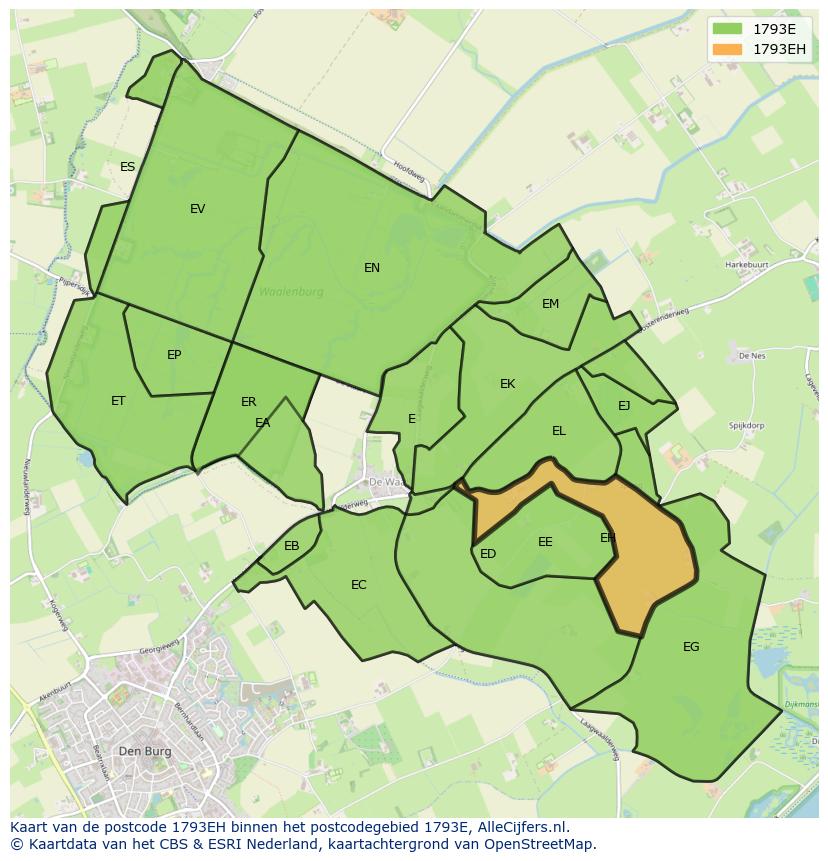 Afbeelding van het postcodegebied 1793 EH op de kaart.
