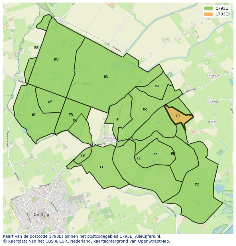 Afbeelding van het postcodegebied 1793 EJ op de kaart.