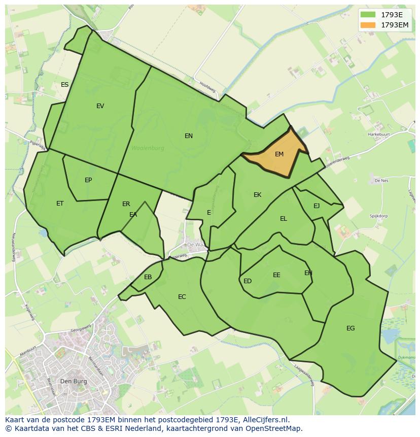 Afbeelding van het postcodegebied 1793 EM op de kaart.