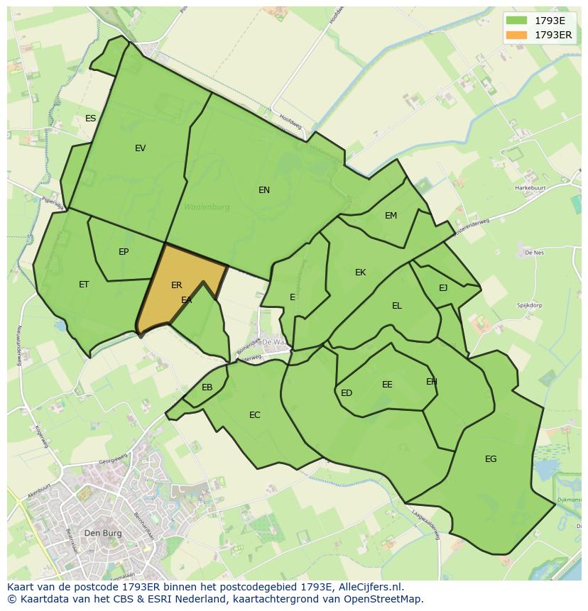 Afbeelding van het postcodegebied 1793 ER op de kaart.