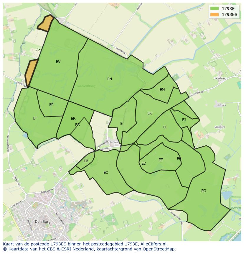Afbeelding van het postcodegebied 1793 ES op de kaart.