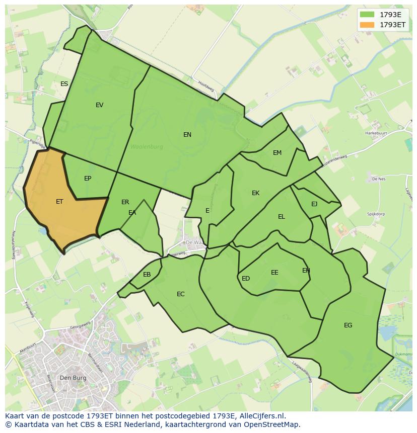 Afbeelding van het postcodegebied 1793 ET op de kaart.