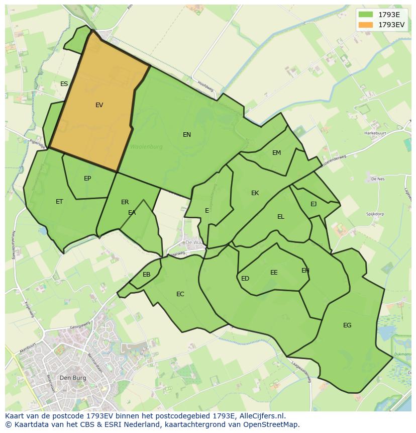 Afbeelding van het postcodegebied 1793 EV op de kaart.