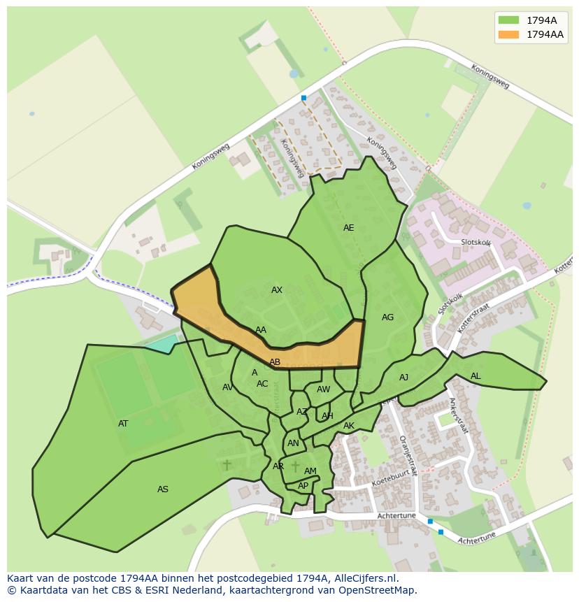 Afbeelding van het postcodegebied 1794 AA op de kaart.