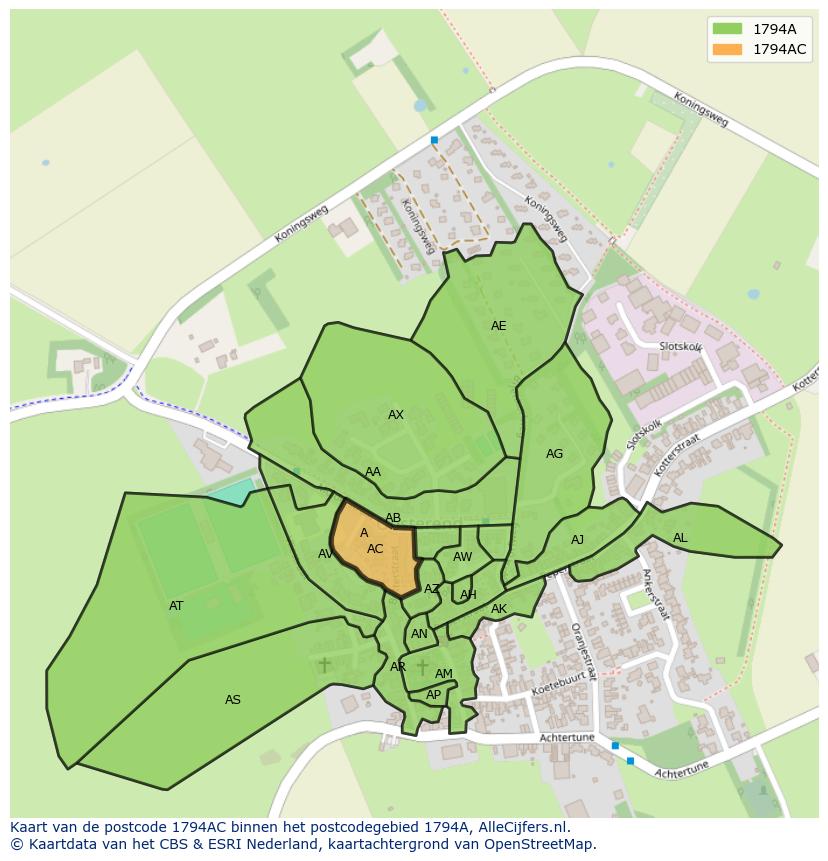 Afbeelding van het postcodegebied 1794 AC op de kaart.
