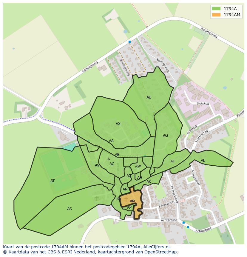 Afbeelding van het postcodegebied 1794 AM op de kaart.