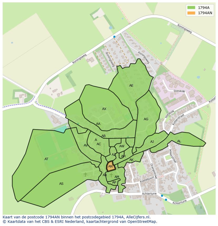 Afbeelding van het postcodegebied 1794 AN op de kaart.