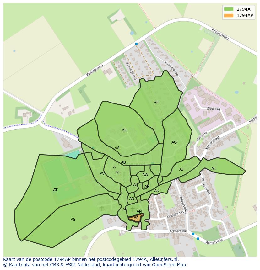 Afbeelding van het postcodegebied 1794 AP op de kaart.