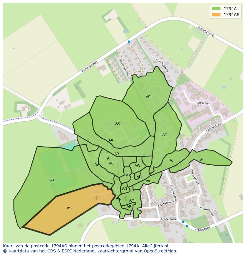 Afbeelding van het postcodegebied 1794 AS op de kaart.