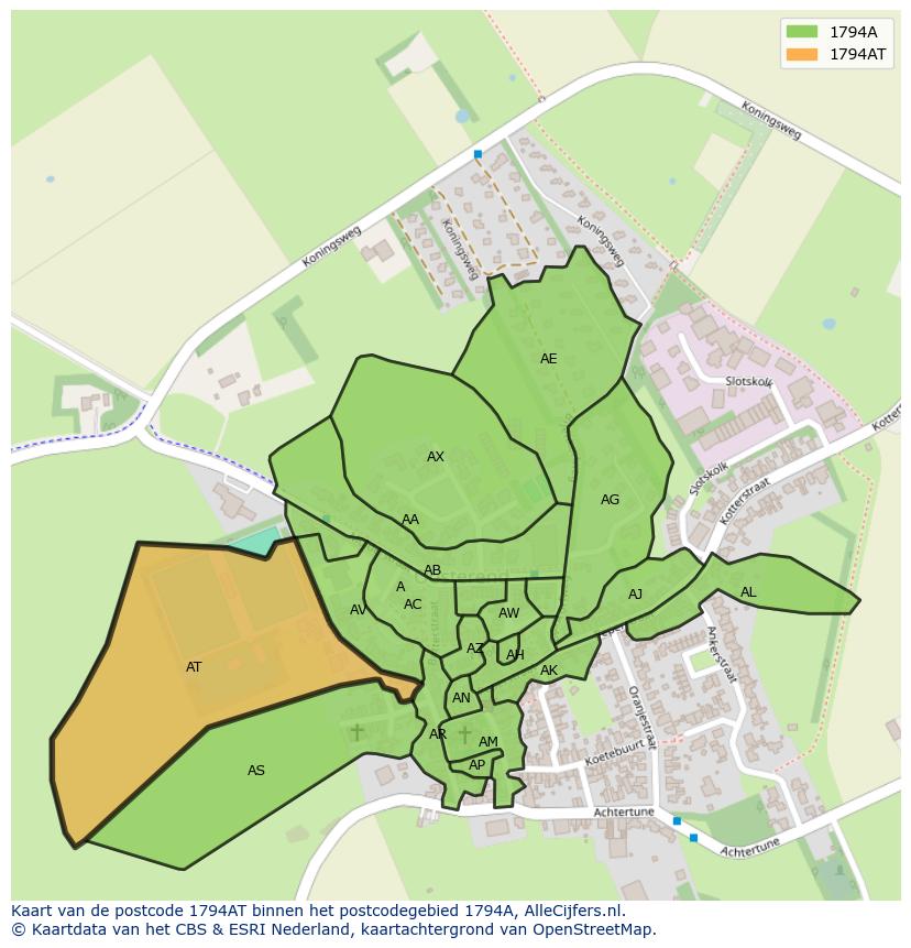 Afbeelding van het postcodegebied 1794 AT op de kaart.