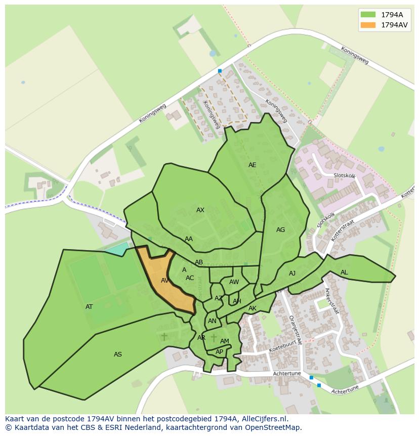 Afbeelding van het postcodegebied 1794 AV op de kaart.