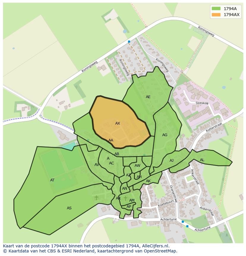 Afbeelding van het postcodegebied 1794 AX op de kaart.