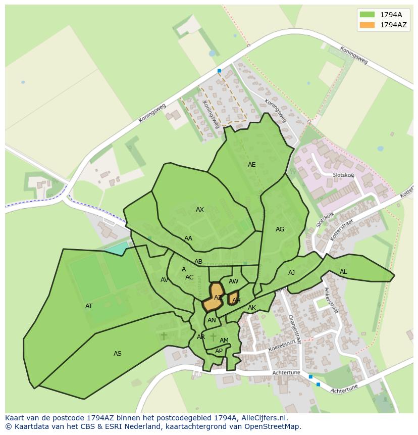 Afbeelding van het postcodegebied 1794 AZ op de kaart.