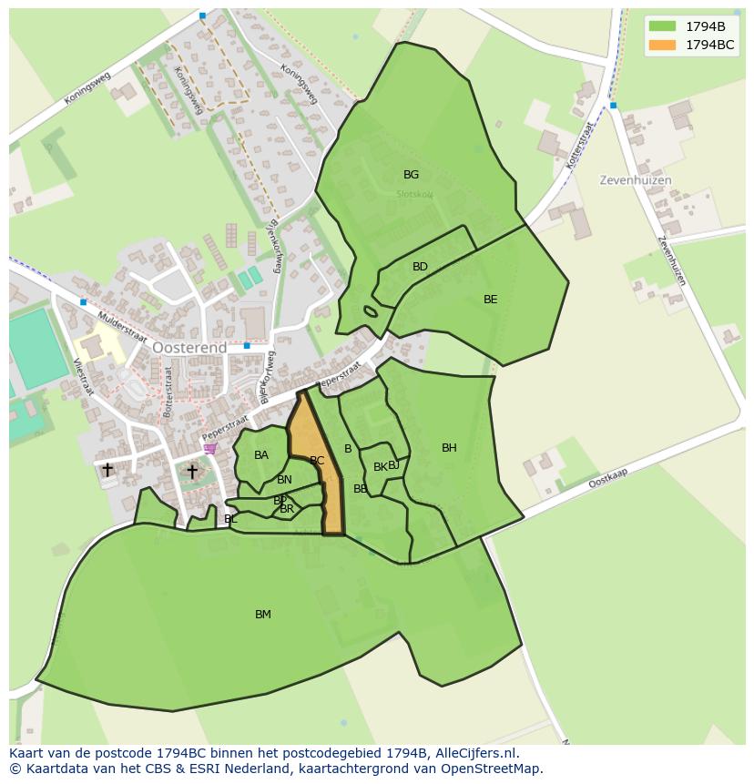 Afbeelding van het postcodegebied 1794 BC op de kaart.