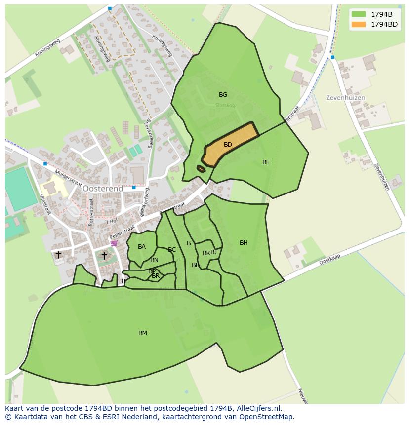 Afbeelding van het postcodegebied 1794 BD op de kaart.