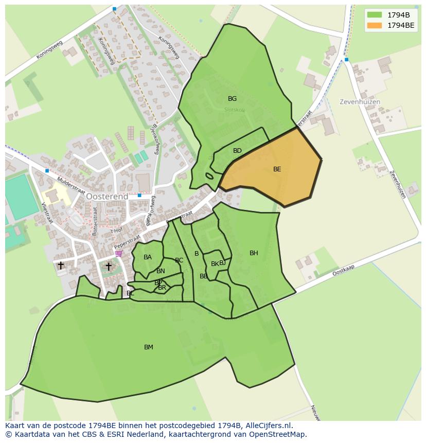 Afbeelding van het postcodegebied 1794 BE op de kaart.