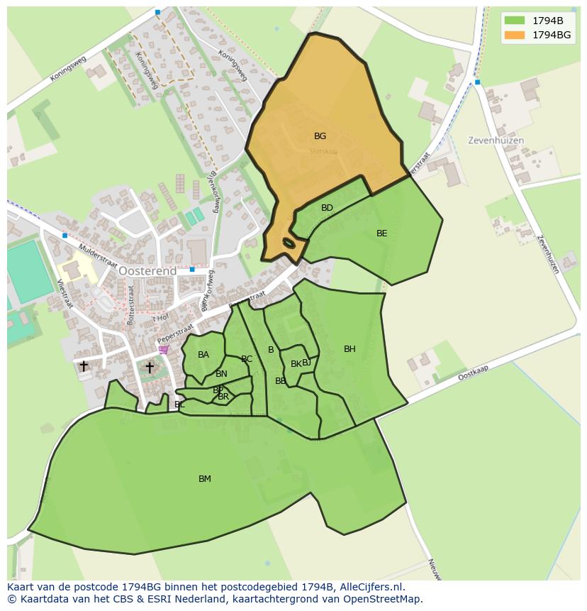 Afbeelding van het postcodegebied 1794 BG op de kaart.