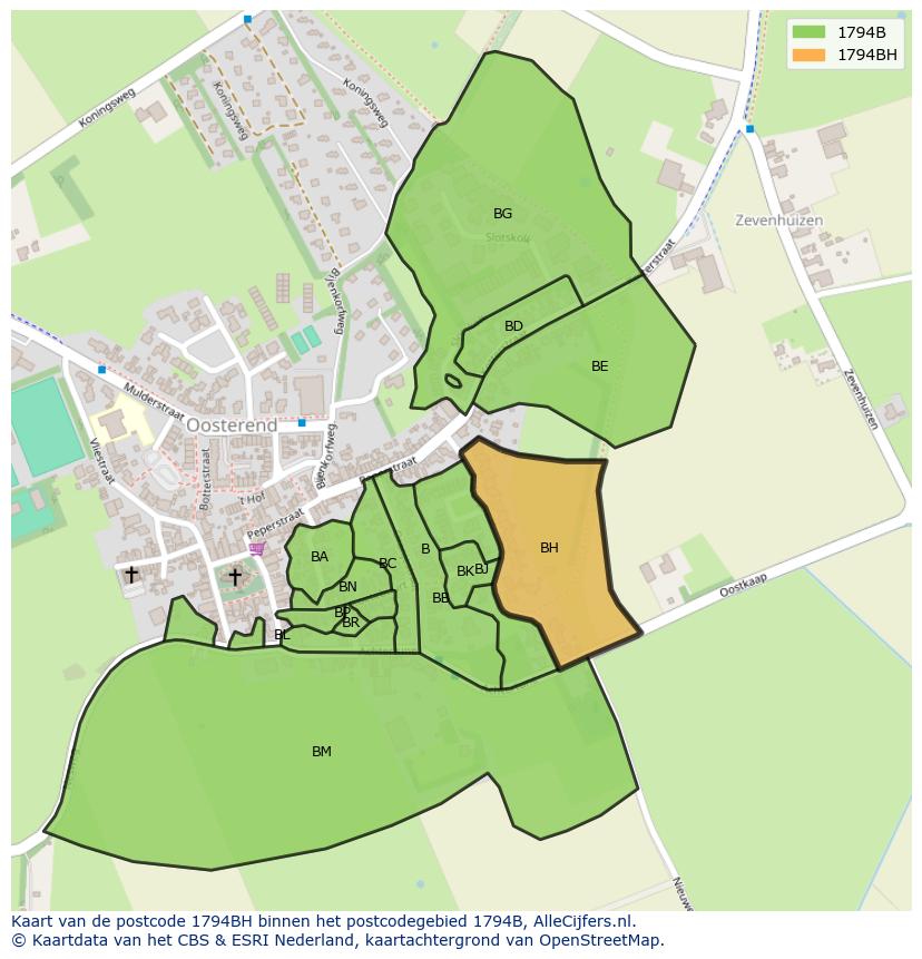 Afbeelding van het postcodegebied 1794 BH op de kaart.