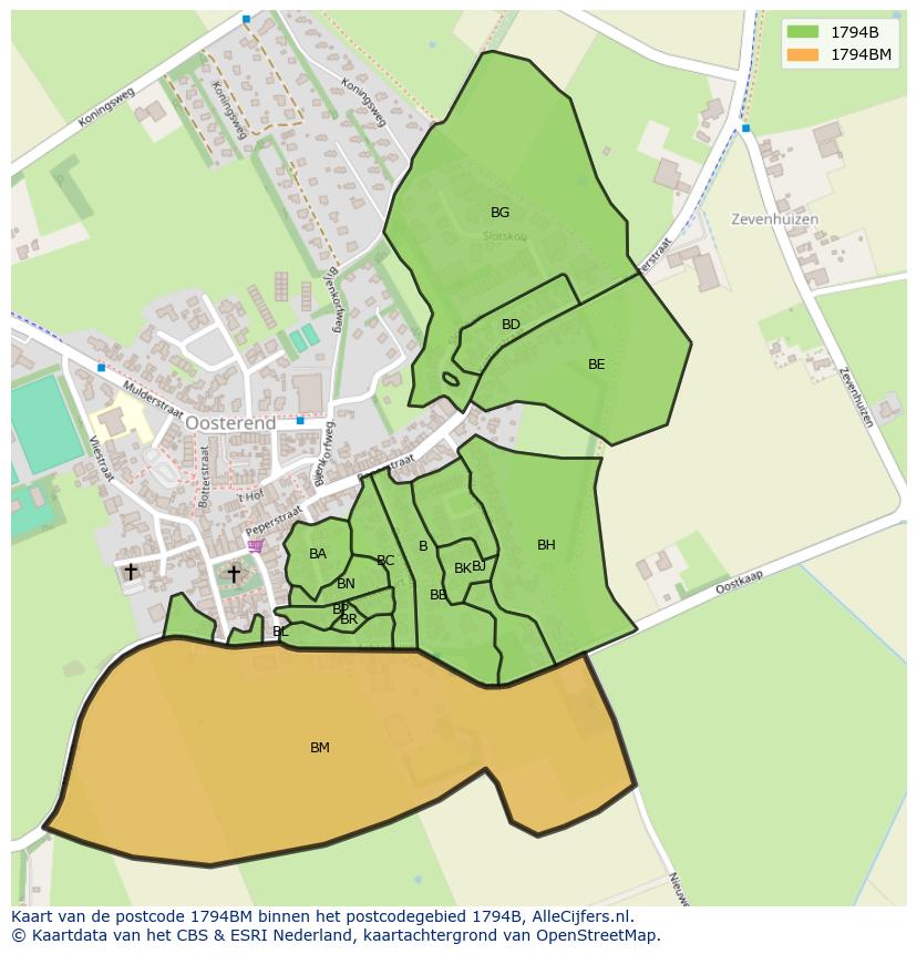 Afbeelding van het postcodegebied 1794 BM op de kaart.