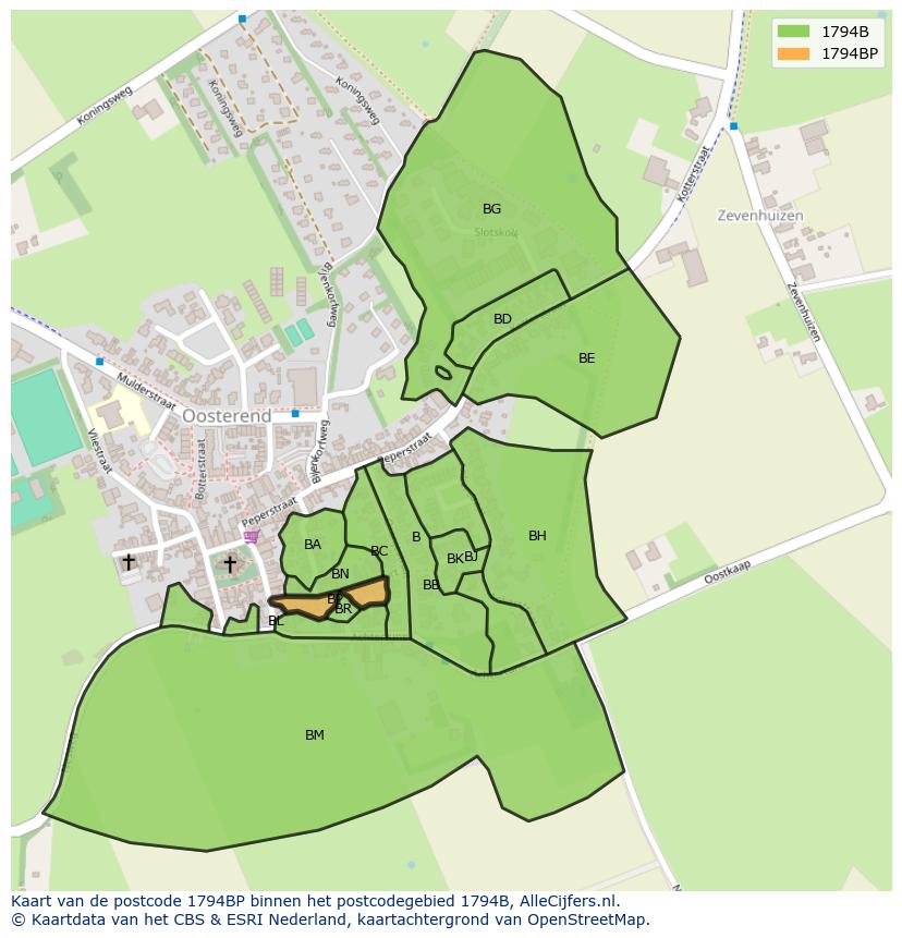 Afbeelding van het postcodegebied 1794 BP op de kaart.