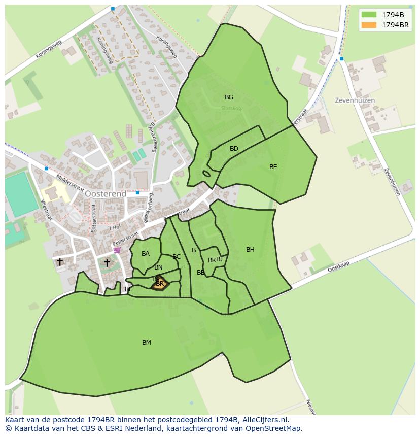 Afbeelding van het postcodegebied 1794 BR op de kaart.