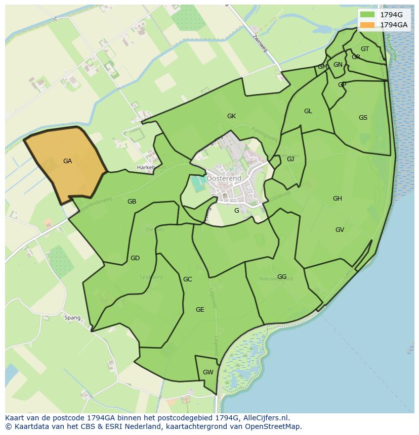 Afbeelding van het postcodegebied 1794 GA op de kaart.
