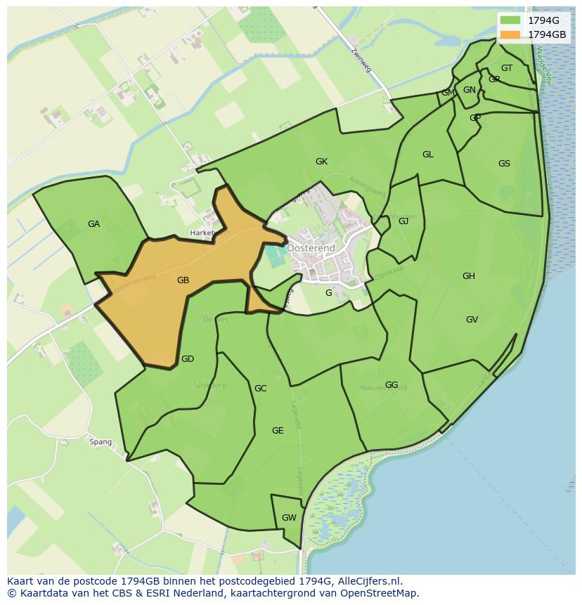 Afbeelding van het postcodegebied 1794 GB op de kaart.