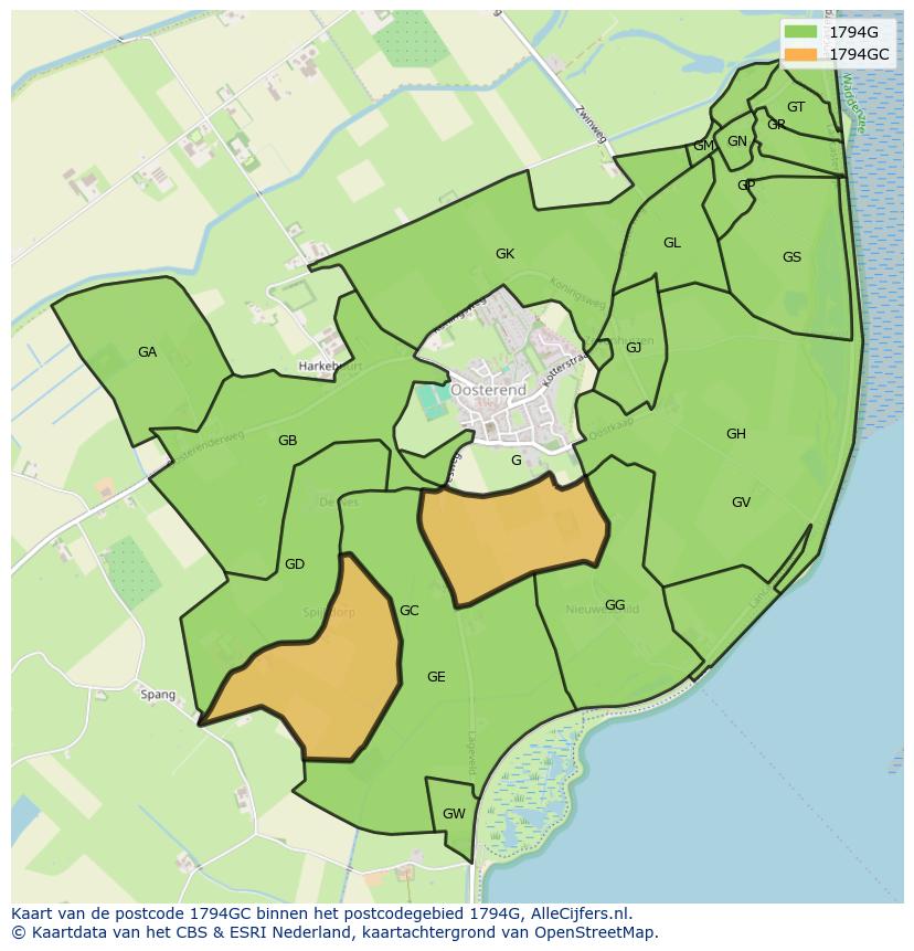 Afbeelding van het postcodegebied 1794 GC op de kaart.