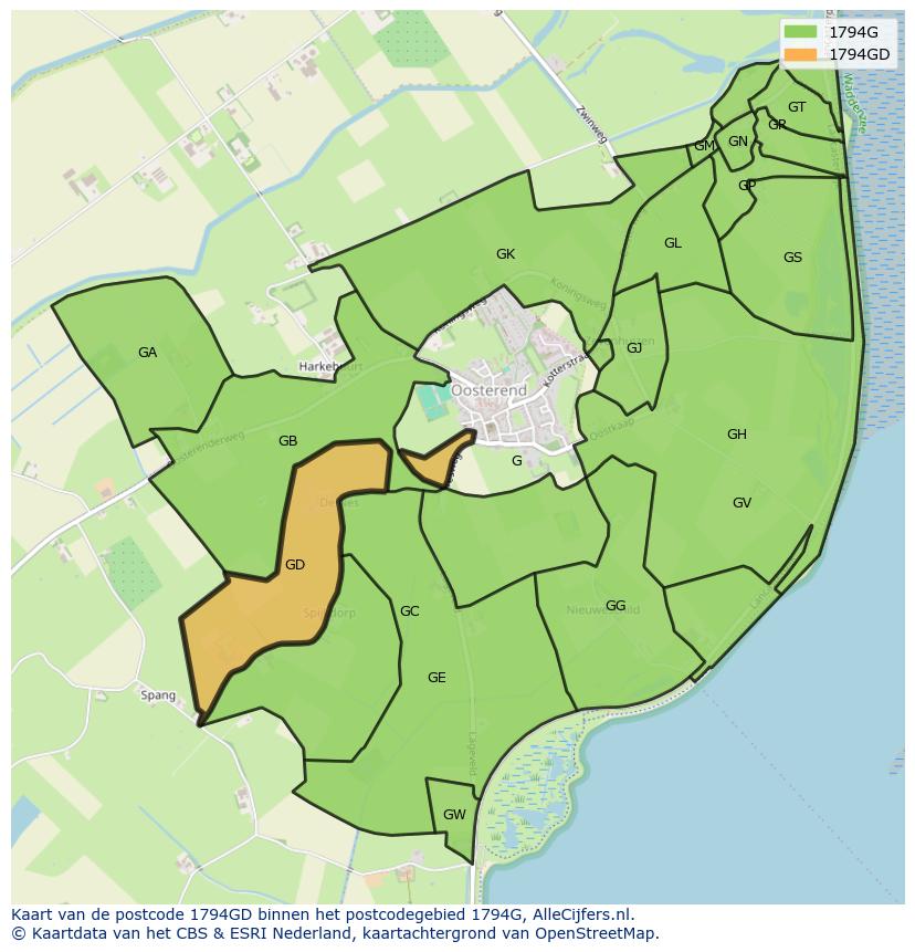 Afbeelding van het postcodegebied 1794 GD op de kaart.